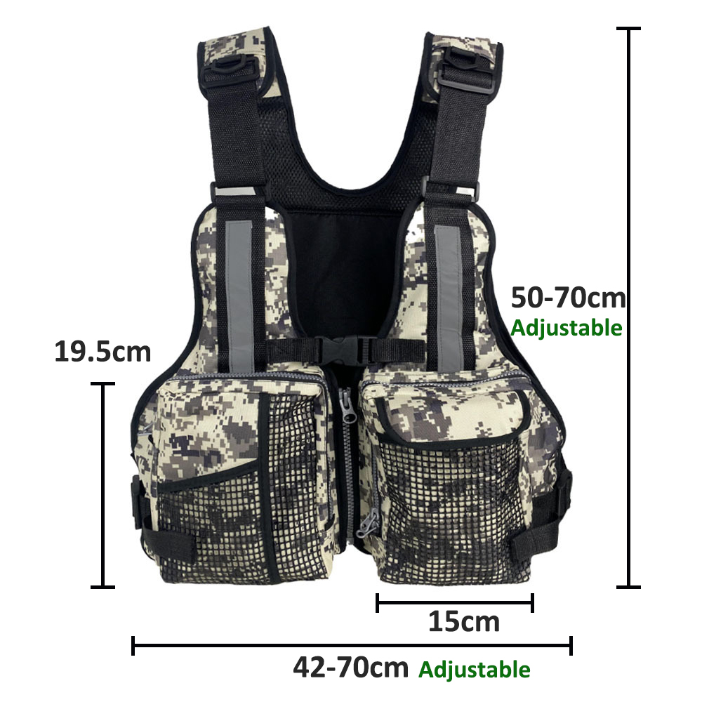Fishing Vest - 複数のポケット付きアウトドアフィッシングベスト、通気性と耐久性に優れたフィッシングベスト、ホイッスル付き、アウトドアウォータースポーツフィッシング用品