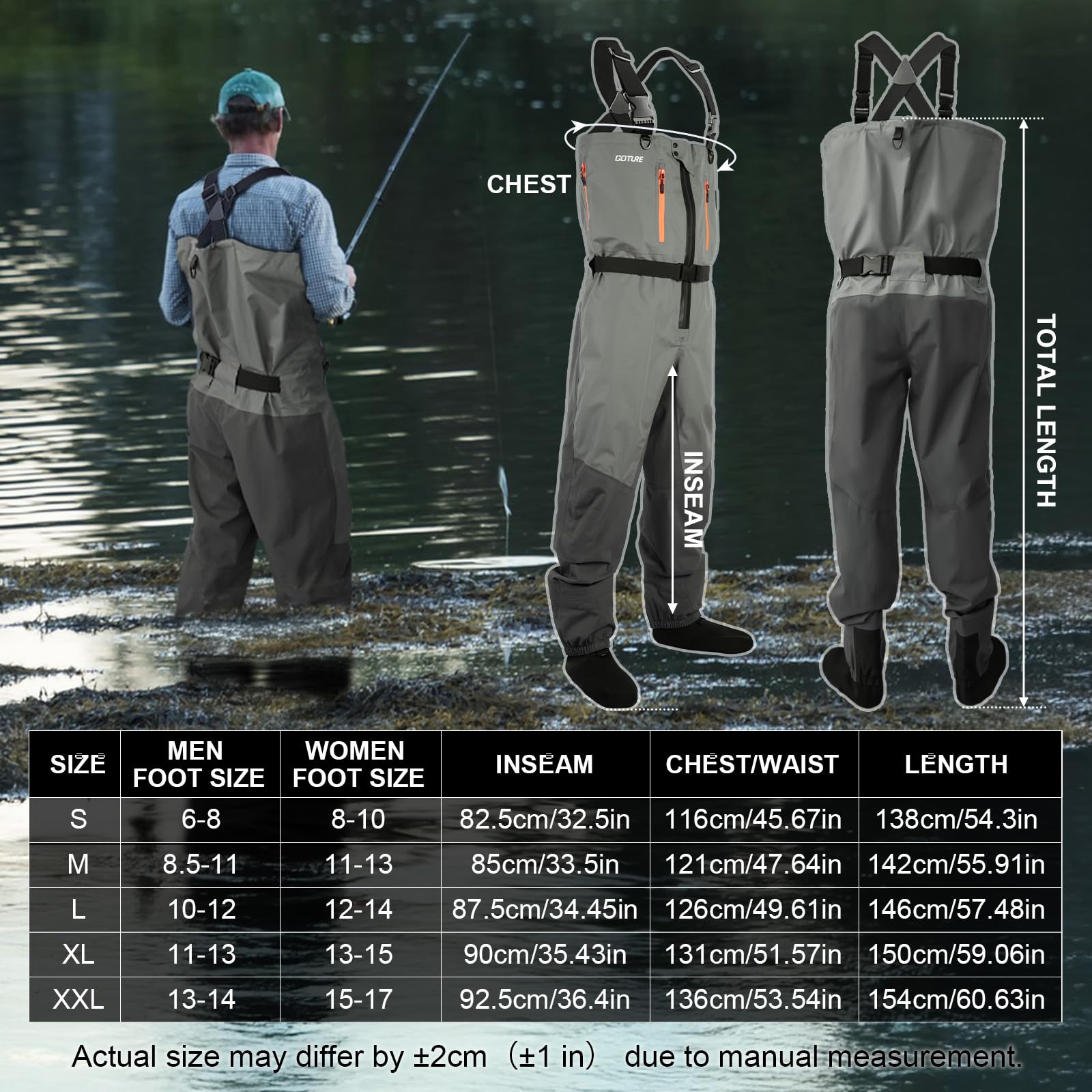 Goture 5 層防水釣り狩猟チェストウェーダー通気性フラ - Fishing Waders のレビューと価格