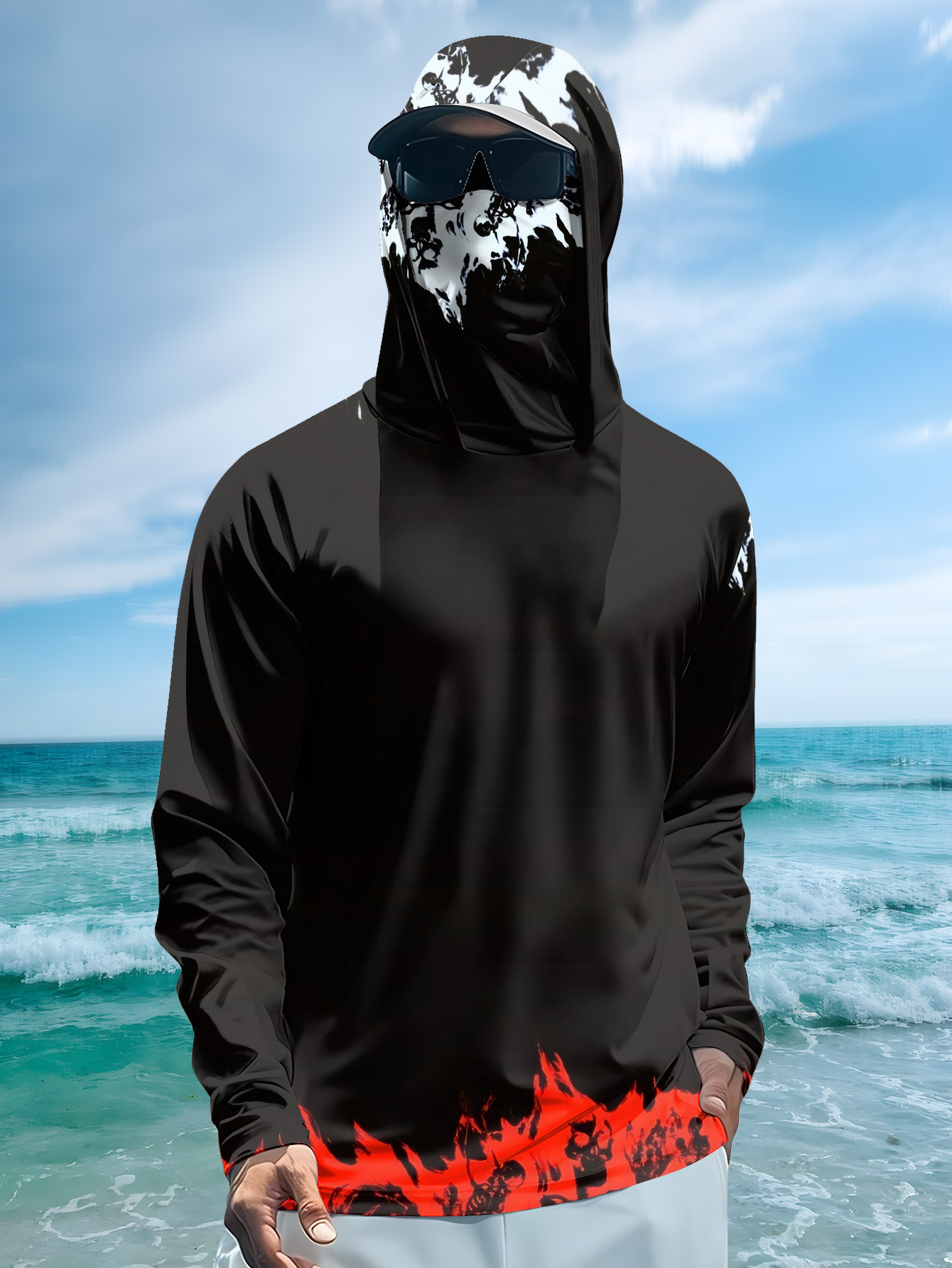 男性フード付き釣りシャツ長袖釣り服釣り t シャツ uv 保 - Fishing Shirt Uv Protection のレビューと価格