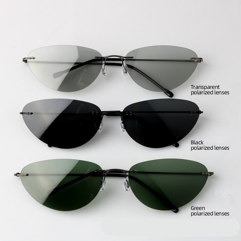 ファッションリムレスサングラス、キャットアイ形状、メタルフレ - Fishing Sunglasses Polarized のレビューと価格