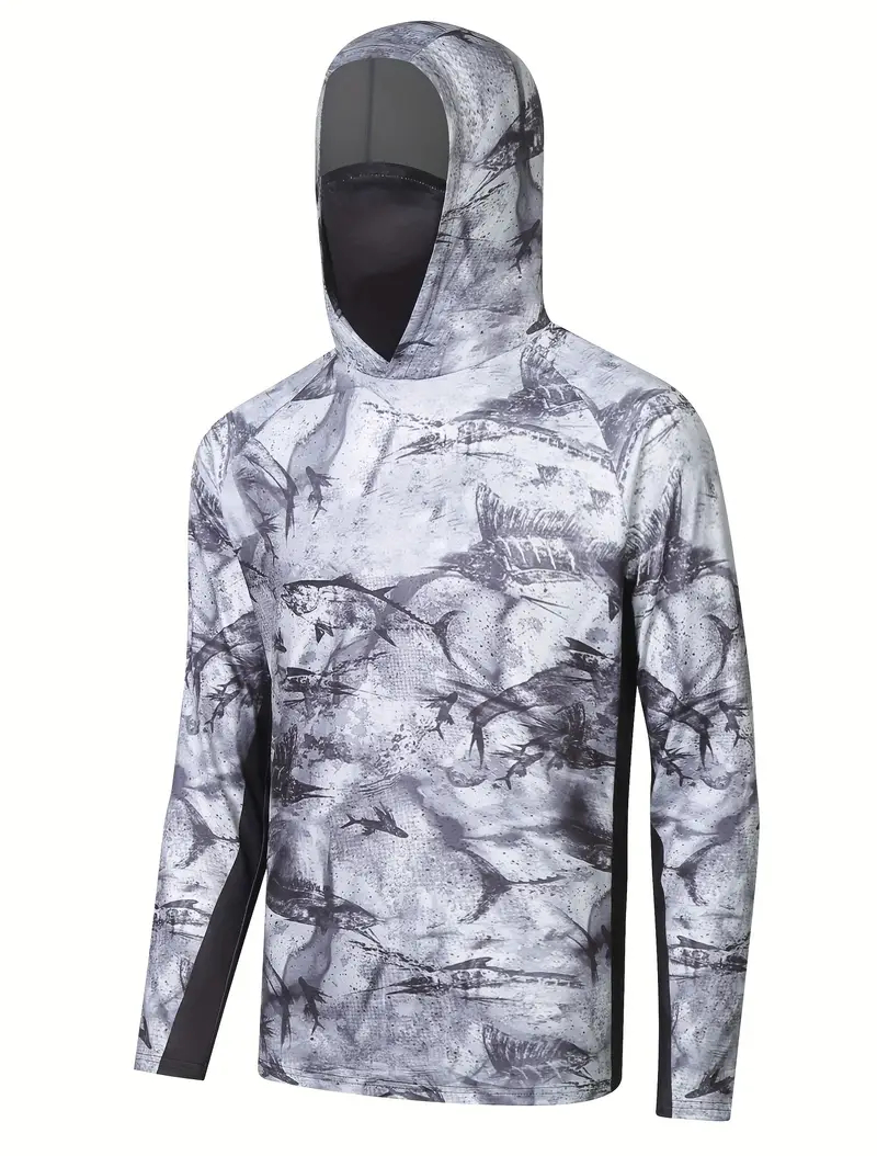 メンズUVフェイスマスク付き釣り用ウェア 長袖フーディーシャ - Fishing Shirt Uv Protection のレビューと価格